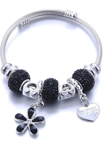 B3235-SIYAH Tarfish Bilezikler Kadınlar Takı Kristal Boncuk Bilezik Charms Bilezik Kalp Aşk Kız Bilezik Boho Punk (Yurt Dışından)
