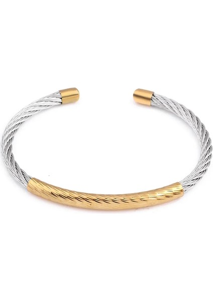 60MM Tarzı NO.81129 Beden Zorcvens Altın Gümüş Renk Paslanmaz Çelik Kablo Örgü Manşet Bilezikler Zincir Bilezik Kadınlar Için Bilezik (Yurt Dışından)