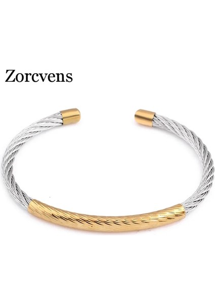 60MM Tarzı NO.81129 Beden Zorcvens Altın Gümüş Renk Paslanmaz Çelik Kablo Örgü Manşet Bilezikler Zincir Bilezik Kadınlar Için Bilezik (Yurt Dışından) fiyatları