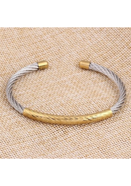 60MM Tarzı NO.81129 Beden Zorcvens Altın Gümüş Renk Paslanmaz Çelik Kablo Örgü Manşet Bilezikler Zincir Bilezik Kadınlar Için Bilezik (Yurt Dışından) indirimleri