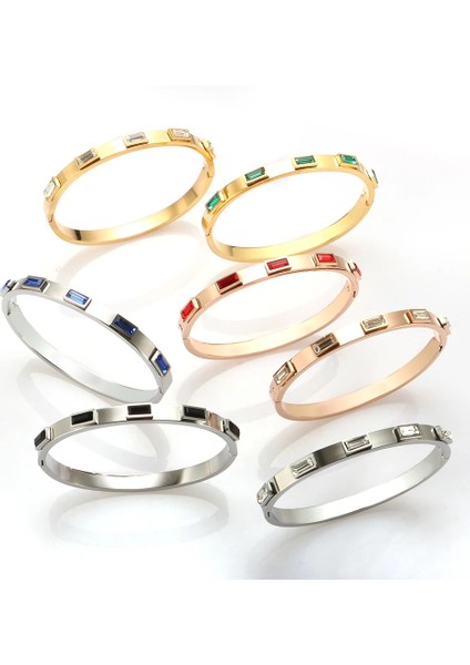 4mm Altın Yeşil Lüks Açık Manşet Bilezik Bilezikler Kristal Zirkonya Gül Altın Renk Paslanmaz Çelik Bilezik Kadın Erkek Moda Takı Için (Yurt Dışından) fiyatları