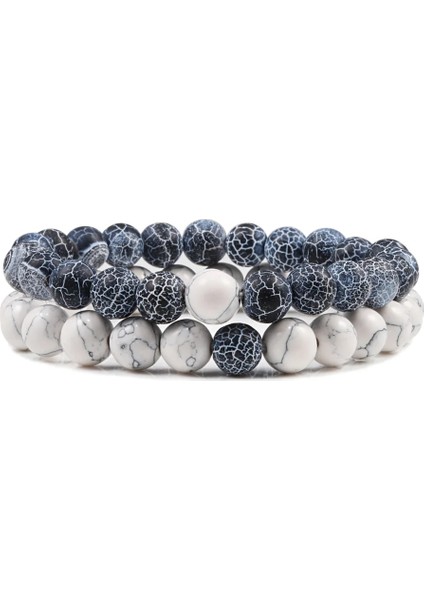 Beyaz Takım Boncuklu Bilezik Bilezik Seti Doğal Lav Taş Çiftler Mesafe Enerji Elastik Halat Erkek Kadın Best Friend Takı Hediye (Yurt Dışından)