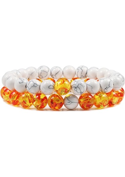 8 mm Beyaz Kehribar Set Bilezik Çiftler Mesafe Siyah Beyaz Doğal Lav Taş Kaplan Gözü Boncuklu Erkekler Kadınlar Için Yoga Bilezikler Elastik Halat Takı (Yurt Dışından)