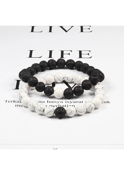 6 mm Beyaz Malakit Set Bilezik Çiftler Mesafe Siyah Beyaz Doğal Lav Taş Kaplan Gözü Boncuklu Erkekler Kadınlar Için Yoga Bilezikler Elastik Halat Takı (Yurt Dışından) modelleri