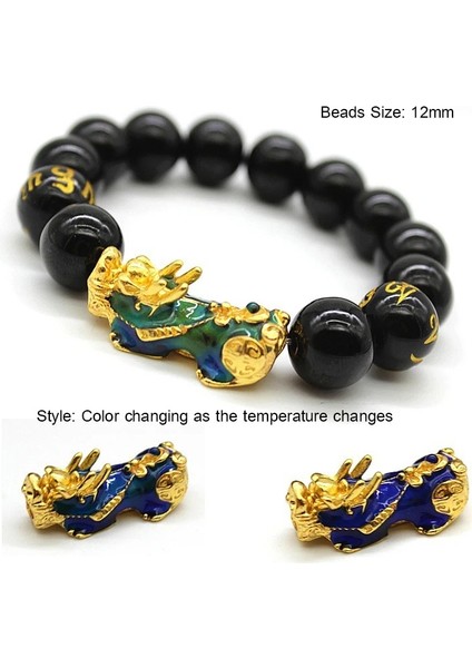 Stil 6 12MM Feng Shui Obsidyen Taş Boncuk Bilezik Erkek Kadın Unisex Bileklik Altın Siyah Pixiu Zenginlik ve Iyi Şanslar Kadın Bilezik (Yurt Dışından)