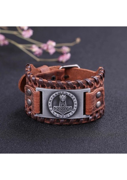 Siyah Tabanca Kaplama Benim Şeklim Hakiki Deri Thor Çekiç Viking Bilezik Bilezik Kutsal Patron 24 Nordic Runes Muska Düğmesi Snap Slav Bilezik Erkekler (Yurt Dışından) modelleri