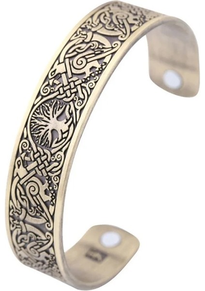 Altın Gül Yüksek Li Romantik Viking Bilezik Sonsuz Aşk Düğüm Hayat Ağacı Kuş Manşetleri Erkekler ve Kadınlar Açık Bilezik Takı Hediye (Yurt Dışından)