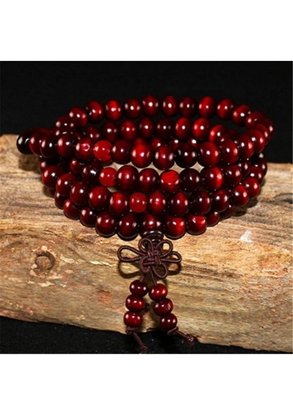 Koyu Kırmızı Unisex Kadın Erkek Yoga 108 Boncuk Bilezik Doğal Sandal Ağacı Budist Buda Ahşap Namaz Boncuklu Lotus Om Bilezik Kolye Tespih (Yurt Dışından)