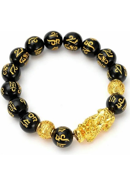 Stil 6 12MM Feng Shui Obsidyen Taş Boncuk Bilezik Erkek Kadın Unisex Bileklik Altın Siyah Pixiu Zenginlik ve Iyi Şanslar Kadın Bilezik (Yurt Dışından) modelleri