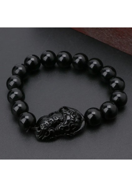 Stil 6 12MM Feng Shui Obsidyen Taş Boncuk Bilezik Erkek Kadın Unisex Bileklik Altın Siyah Pixiu Zenginlik ve Iyi Şanslar Kadın Bilezik (Yurt Dışından) fırsatları