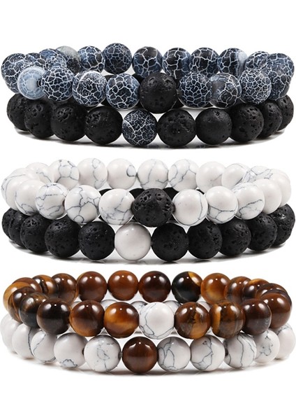 6mm Mat Lav Set Bilezik Çiftler Mesafe Siyah Beyaz Doğal Lav Taş Kaplan Gözü Boncuklu Erkekler Kadınlar Için Yoga Bilezikler Elastik Halat Takı (Yurt Dışından) fiyatları