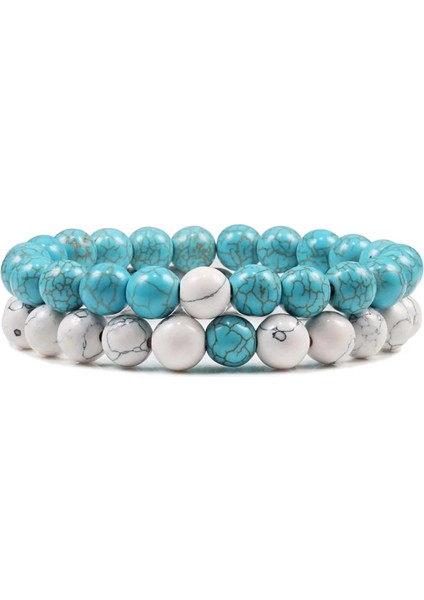 8mm Beyaz Mavi Set Bilezik Çiftler Mesafe Siyah Beyaz Doğal Lav Taş Kaplan Gözü Boncuklu Erkekler Kadınlar Için Yoga Bilezikler Elastik Halat Takı (Yurt Dışından)