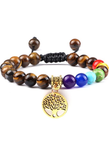Kaplan Gözü Altın A Sıcak 7 Çakra Hayat Ağacı Bilezikler Doğal Taş Reiki Şifa Engry Boncuk Bilezik Kadın Erkek Yoga Bilezik Meditasyon Takı Hediye (Yurt Dışından)