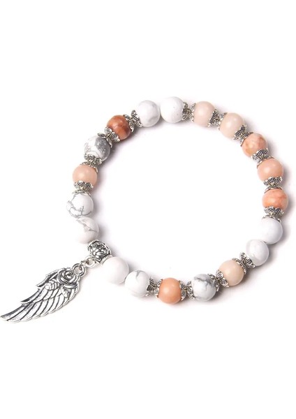21CM Tarzı Pembe Aventurin El Yapımı Gümüş Renk Gül Melek Kanadı Kolye Bilezik Doğal Pembe Kuvars Kristal Boncuk Charm Bilezik Kadınlar Romantik Takı (Yurt Dışından)