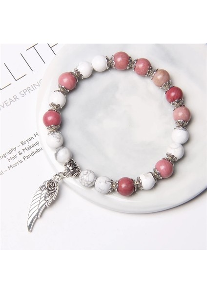 21CM Tarzı Pembe Aventurin El Yapımı Gümüş Renk Gül Melek Kanadı Kolye Bilezik Doğal Pembe Kuvars Kristal Boncuk Charm Bilezik Kadınlar Romantik Takı (Yurt Dışından) indirimleri