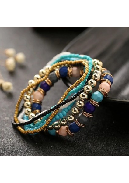 Açık Mavi Et Four Seasons Bohem Çok Katmanlı Boncuklu Takı ve Kadın Lastikli Bileklik Yeni (Yurt Dışından)