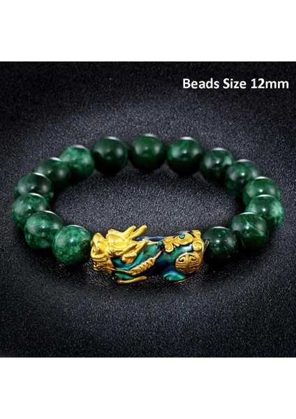 Boncuk Boyutu 12MM Taş Boncuk Bilezik Erkek Kadın Unisex Çin Feng Shui Pi Xiu Obsidyen Bileklik Altın Zenginlik ve Iyi Şanslar Pixiu Kadın Bilezikler (Yurt Dışından)