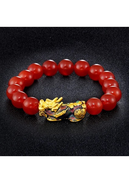 Boncuk Boyutu 12MM Taş Boncuk Bilezik Erkek Kadın Unisex Çin Feng Shui Pi Xiu Obsidyen Bileklik Altın Zenginlik ve Iyi Şanslar Pixiu Kadın Bilezikler (Yurt Dışından)