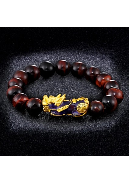 Boncuk Boyutu 12MM Taş Boncuk Bilezik Erkek Kadın Unisex Çin Feng Shui Pi Xiu Obsidyen Bileklik Altın Zenginlik ve Iyi Şanslar Pixiu Kadın Bilezikler (Yurt Dışından)