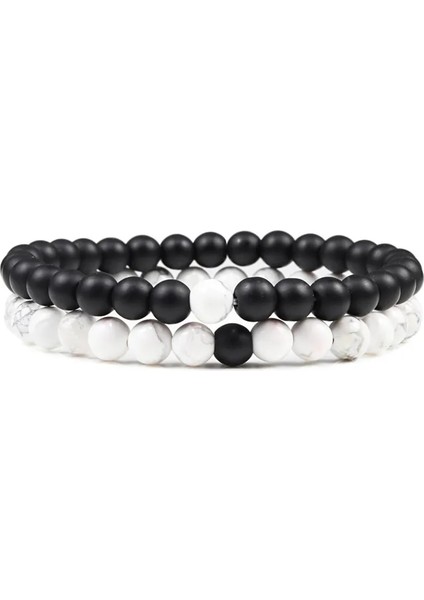 6mm Mat-Beyaz Çam Set Bilezik Çiftler Mesafe Siyah Beyaz Doğal Lav Taş Kaplan Gözü Boncuklu Erkekler Kadınlar Için Yoga Bilezikler Elastik Halat Takı (Yurt Dışından)