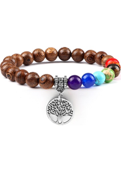 Ahşap Gümüş Sıcak 7 Çakra Hayat Ağacı Bilezikler Doğal Taş Reiki Şifa Engry Boncuk Bilezik Kadın Erkek Yoga Bilezik Meditasyon Takı Hediye (Yurt Dışından)