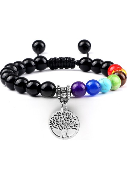 Obsidyen Gümüş A Sıcak 7 Çakra Hayat Ağacı Bilezikler Doğal Taş Reiki Şifa Engry Boncuk Bilezik Kadın Erkek Yoga Bilezik Meditasyon Takı Hediye (Yurt Dışından)