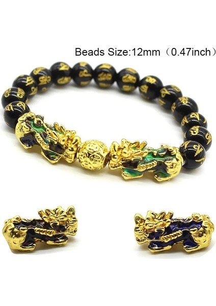 No.12 Boyutu 24 Stil Feng Shui Obsidyen Taş Boncuk Bilezik Erkek Kadın Unisex Bileklik Altın Siyah Pixiu Servet Iyi Şanslar Kadın Bilezik (Yurt Dışından)