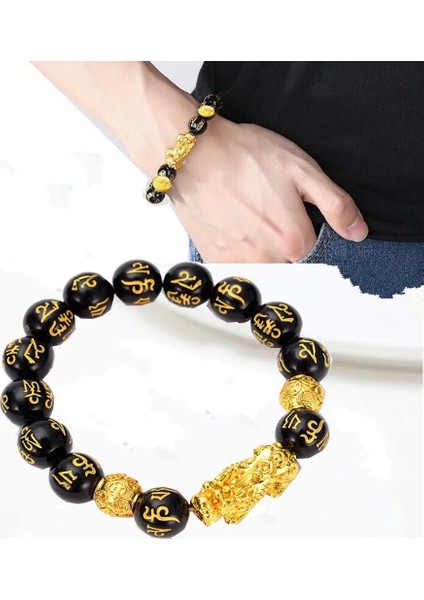 No.12 Boyutu 24 Stil Feng Shui Obsidyen Taş Boncuk Bilezik Erkek Kadın Unisex Bileklik Altın Siyah Pixiu Servet Iyi Şanslar Kadın Bilezik (Yurt Dışından) indirimleri