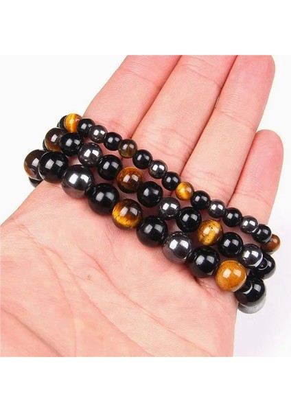 21CM Tarzı No.5 Boyutu Yeni Doğal Obsidyen Hematit Kaplan Gözü Boncuk Bilezikler Erkekler Için Manyetik Sağlık Koruma Kadınlar Soul Takı Pulsera Hombre (Yurt Dışından)