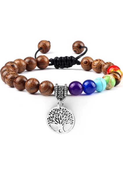 Ahşap Gümüş A Sıcak 7 Çakra Hayat Ağacı Bilezikler Doğal Taş Reiki Şifa Engry Boncuk Bilezik Kadın Erkek Yoga Bilezik Meditasyon Takı Hediye (Yurt Dışından)