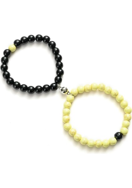 Manyetik Stil7 Et Çiftler Mesafe Bilezik Klasik Doğal Taş Beyaz ve Siyah Yin Yang Boncuklu Erkekler Kadınlar Için Bilezikler Best Friend Sıcak (Yurt Dışından)