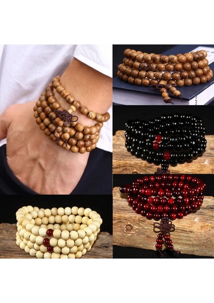 No.7 Boyutu 9 Stilleri 6mm Doğal Sandal Ağacı Budist Buda Ahşap Namaz Boncuklu Düğüm Siyah Abanoz Unisex Erkekler Kadınlar Için Bilezik ve Bilezikler (Yurt Dışından)