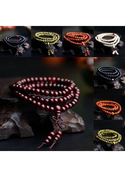 No.7 Boyutu 9 Stilleri 6mm Doğal Sandal Ağacı Budist Buda Ahşap Namaz Boncuklu Düğüm Siyah Abanoz Unisex Erkekler Kadınlar Için Bilezik ve Bilezikler (Yurt Dışından)