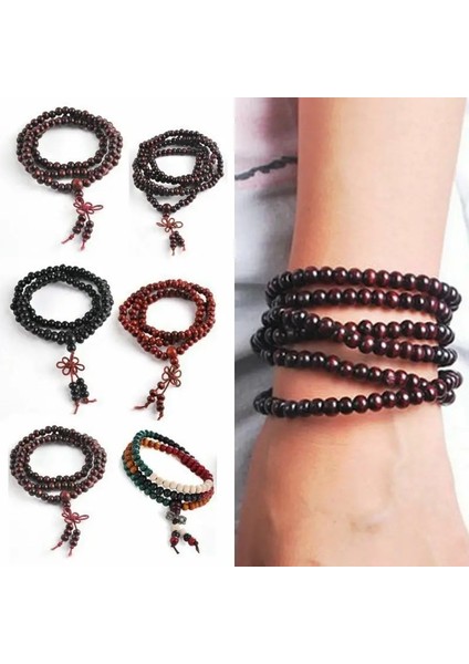 No.7 Boyutu 9 Stilleri 6mm Doğal Sandal Ağacı Budist Buda Ahşap Namaz Boncuklu Düğüm Siyah Abanoz Unisex Erkekler Kadınlar Için Bilezik ve Bilezikler (Yurt Dışından)