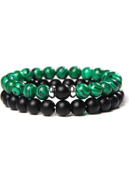 21CM Tarzı 5 Malakit 8mm Et Çiftler Mesafe Bilezikler Erkek Siyah Lav Taş Boncuk Bilezik Dişi Ahşap Boncuk Charm Bilezikler Kadın Erkek Bilezik (Yurt Dışından)