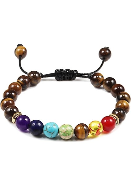 8mm Kaplan 7 Çakra Doğal Taş mm Boncuk Kaplan Gözü Bilezik Klasik Erkek Kadın Buda Siyah Lava Bilezikler Minimalist Yoga Meditasyon Takı (Yurt Dışından)