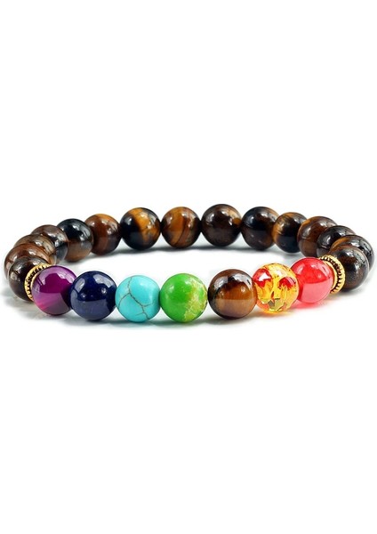 Blk Yıpranmış P Doğal Taş Kaplan Gözü 7 Çakra Bilezik ve Bilezikler Yoga Denge Boncukları Buda Namazı Elastik Bilezik Erkekler Pulseira Masculina (Yurt Dışından)