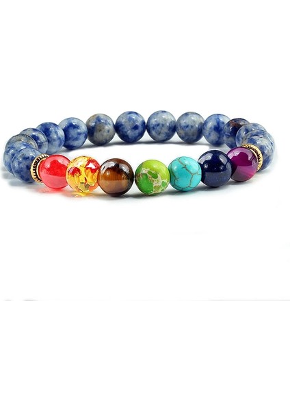 Blk Yıpranmış P Doğal Taş Kaplan Gözü 7 Çakra Bilezik ve Bilezikler Yoga Denge Boncukları Buda Namazı Elastik Bilezik Erkekler Pulseira Masculina (Yurt Dışından)