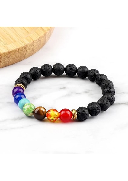 Blk Yıpranmış P Doğal Taş Kaplan Gözü 7 Çakra Bilezik ve Bilezikler Yoga Denge Boncukları Buda Namazı Elastik Bilezik Erkekler Pulseira Masculina (Yurt Dışından)