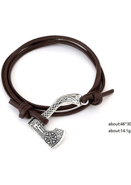 No.5 Boyutu Skyrim El Yapımı Bileklik Valknut Odin'in Viking Kurt Baltası Vikings Muska Charm Deri Wrap Bilezik ve Bilezikler Erkekler Takı Hediyeler (Yurt Dışından)