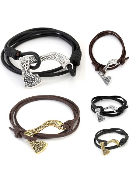 No.5 Boyutu Skyrim El Yapımı Bileklik Valknut Odin'in Viking Kurt Baltası Vikings Muska Charm Deri Wrap Bilezik ve Bilezikler Erkekler Takı Hediyeler (Yurt Dışından)
