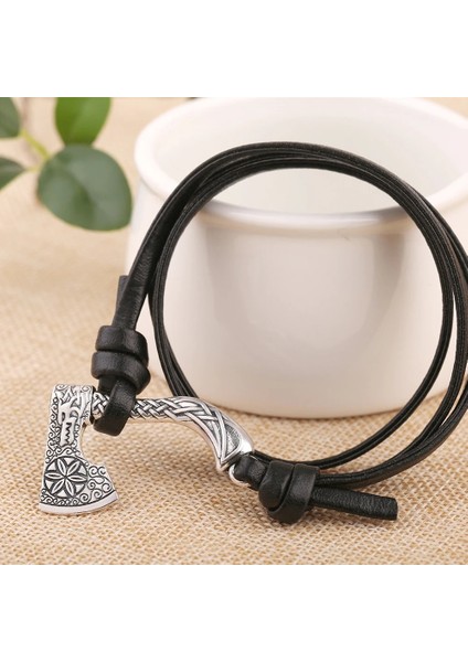 No.5 Boyutu Skyrim El Yapımı Bileklik Valknut Odin'in Viking Kurt Baltası Vikings Muska Charm Deri Wrap Bilezik ve Bilezikler Erkekler Takı Hediyeler (Yurt Dışından)