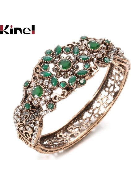 59 mm Tarzı Mavi Kinel Vintage Yeşil Taş Bileklik Antik Altın Rhinestone Hollow Çiçek Bilezik Kadınlar Için Etnik Düğün Parti Kristal Hediye (Yurt Dışından) fiyatları