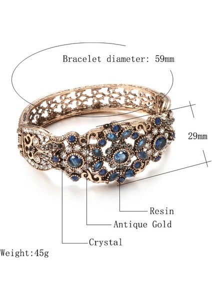 59 mm Tarzı Mavi Kinel Vintage Yeşil Taş Bileklik Antik Altın Rhinestone Hollow Çiçek Bilezik Kadınlar Için Etnik Düğün Parti Kristal Hediye (Yurt Dışından) modelleri