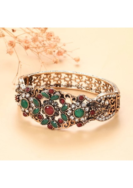 59 mm Tarzı Mavi Kinel Vintage Yeşil Taş Bileklik Antik Altın Rhinestone Hollow Çiçek Bilezik Kadınlar Için Etnik Düğün Parti Kristal Hediye (Yurt Dışından) indirimleri