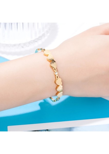 58 mm Tarzı Altın Gül Güzel Kristal ve 6 Sonsuza Kadar Aşk Küçük Şeftali Kalp Bileklik ve Bileklik Paslanmaz Çelik Takı Kadın Bileklik (Yurt Dışından) fırsatları