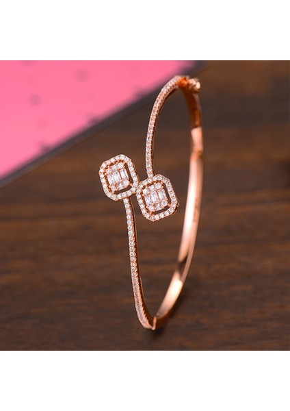60MM Tarzı H063B Gül Altın Godkı Trendy Lüks Istiflenebilir Bileklik Kadınlar Düğün Için Tam Aaa Kübik Zirkon Kristal Cz Dubai Beyaz Bilezik Parti Takı 2019 (Yurt Dışından)