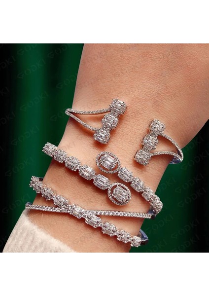 60MM Tarzı H063B Gül Altın Godkı Trendy Lüks Istiflenebilir Bileklik Kadınlar Düğün Için Tam Aaa Kübik Zirkon Kristal Cz Dubai Beyaz Bilezik Parti Takı 2019 (Yurt Dışından)
