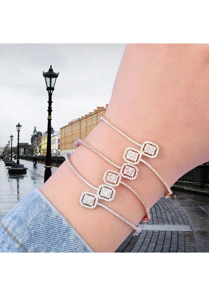 60MM Tarzı H063B Gül Altın Godkı Trendy Lüks Istiflenebilir Bileklik Kadınlar Düğün Için Tam Aaa Kübik Zirkon Kristal Cz Dubai Beyaz Bilezik Parti Takı 2019 (Yurt Dışından)