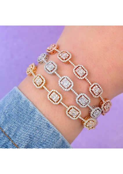 60MM Tarzı H063B Gül Altın Godkı Trendy Lüks Istiflenebilir Bileklik Kadınlar Düğün Için Tam Aaa Kübik Zirkon Kristal Cz Dubai Beyaz Bilezik Parti Takı 2019 (Yurt Dışından)